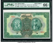 Iran Bank Melli 1000 Rials ND (1934) / AH1313 Pick 30bs Specimen PMG Gem Uncirculated 66 EPQ. An attractive Specimen of the highest denomination of th...