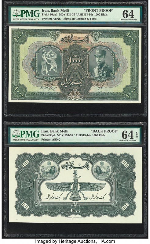 Iran Bank Melli 1000 Rials ND (1934-35 / AH1313-14) Pick 30ap1; 30p2 Face and Ba...