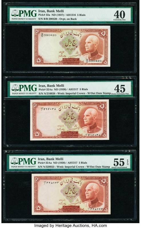 Iran Bank Melli Group 5 Rials Group Lot of Six Notes PMG Graded. 5 Rials ND (193...