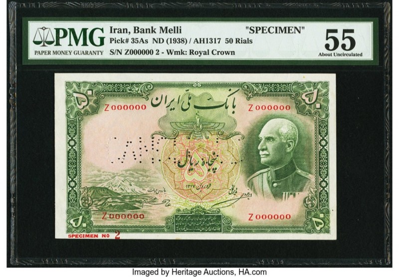 Iran Bank Melli 50 Rials ND (1938) / AH1317 Pick 35As Specimen PMG About Uncircu...