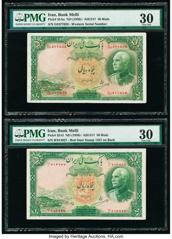 Iran Bank Melli 50; 50; 100 Rials ND (1938; 1938; 1944) Pick 35Aa; 35Af; 44 Thre...