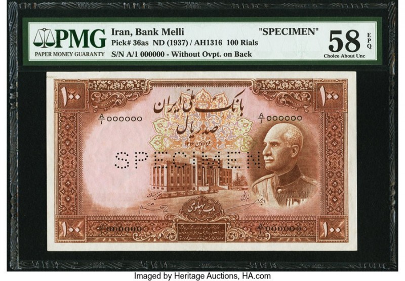 Iran Bank Melli 100 Rials ND (1937) / AH1316 Pick 36as Specimen PMG Choice About...