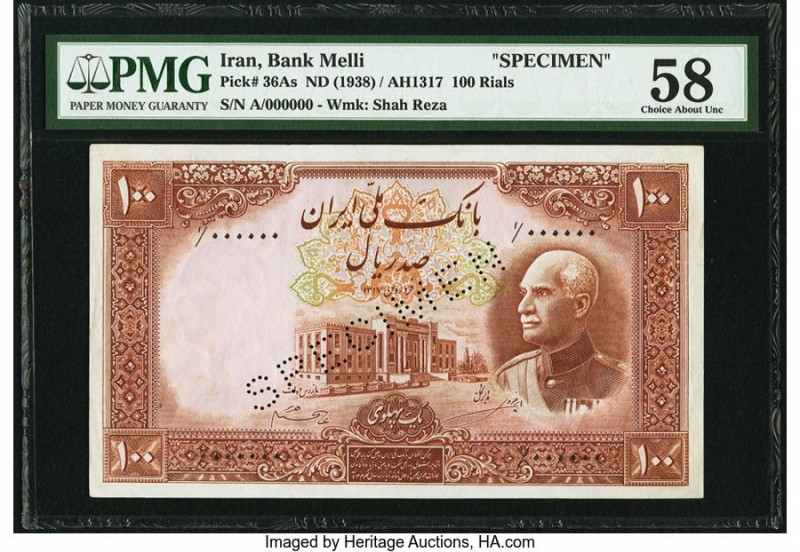 Iran Bank Melli 100 Rials ND (1938) / AH1317 Pick 36As Specimen PMG Choice About...