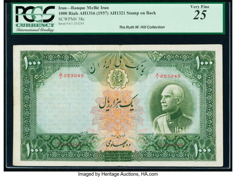 Iran Bank Melli 1000 Rials ND (1937) / AH1316 Pick 38c PCGS Very Fine 25. Green ...
