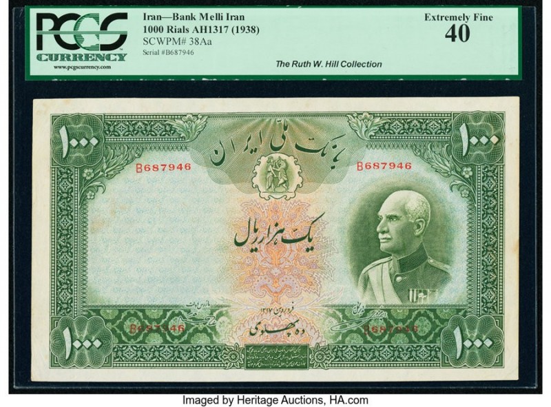 Iran Bank Melli 1000 Rials ND (1938) / AH1317 Pick 38Aa PCGS Extremely Fine 40. ...