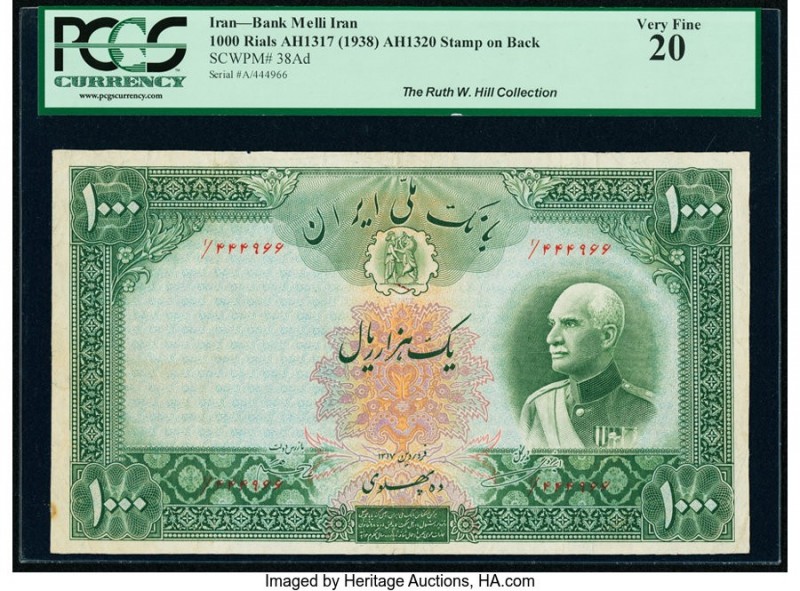 Iran Bank Melli 1000 Rials ND (1938) / AH1317 Pick 38Ad PCGS Very Fine 20. A 100...