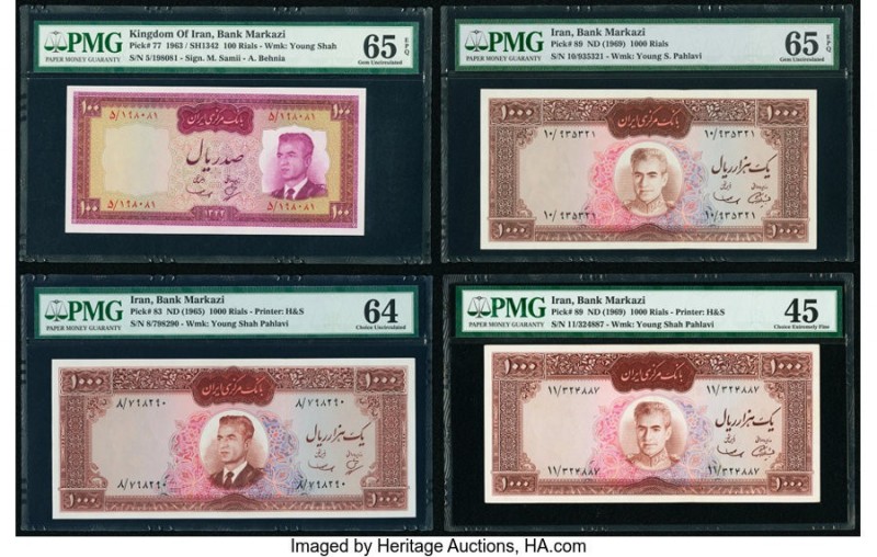 Iran Bank Markazi 100; 1000 (3) Rials ND (1963; 1965; 1969; 1969) Pick 77; 83; 8...