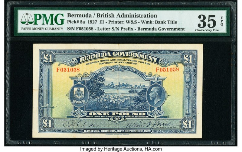 Bermuda Bermuda Government 1 Pound 30.9.1927 Pick 5a PMG Choice Very Fine 35 EPQ...