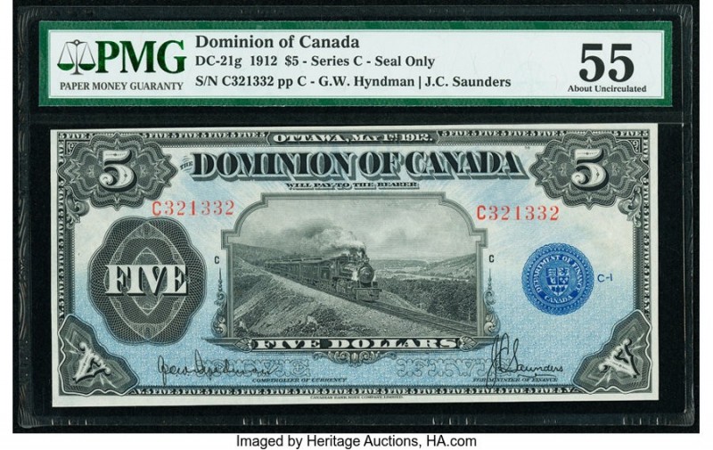 Canada Dominion of Canada $5 1.5.1912 Pick 31g DC-21g PMG About Uncirculated 55....