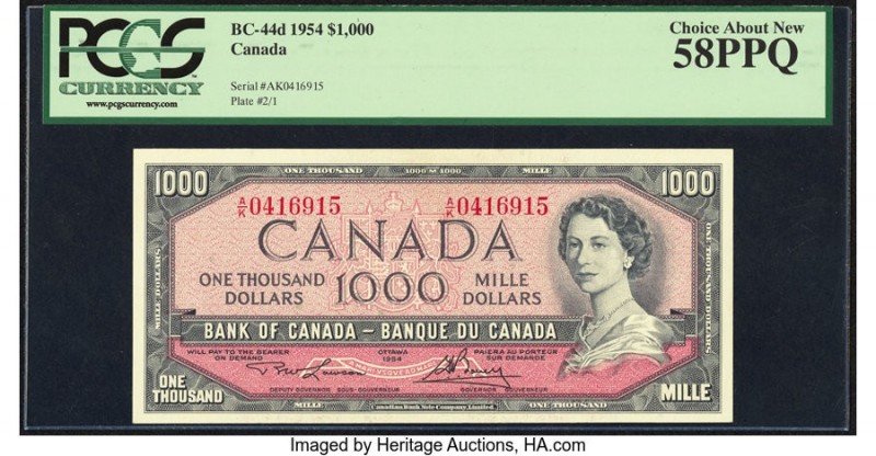 Canada Bank of Canada $1000 1954 Pick 83d BC-44d PCGS Choice About New 58PPQ. A ...