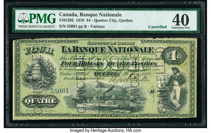 Canada Quebec City, PQ- Banque Nationale $4 28.5.1870 Pick S846a Ch.# 510-12-02 ...