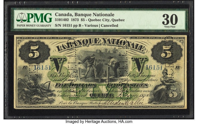 Canada Quebec City, PQ- Banque Nationale $5 2.1.1873 Pick S851 Ch.# 510-14-02 PM...