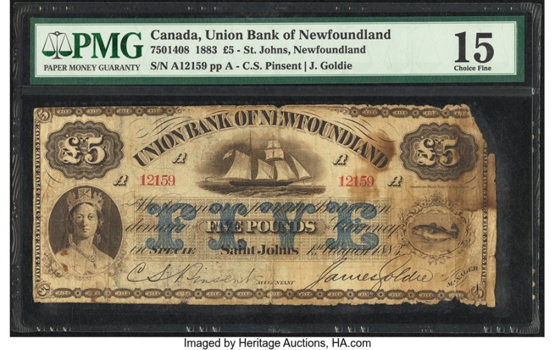 Canada St. John's, NF- Union Bank of Newfoundland 5 Pounds 1.8.1883 Pick S122b C...