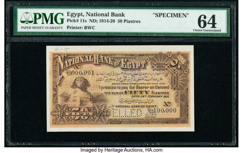 Egypt National Bank of Egypt 50 Piastres 24.2.1915 Pick 11s Specimen PMG Choice ...