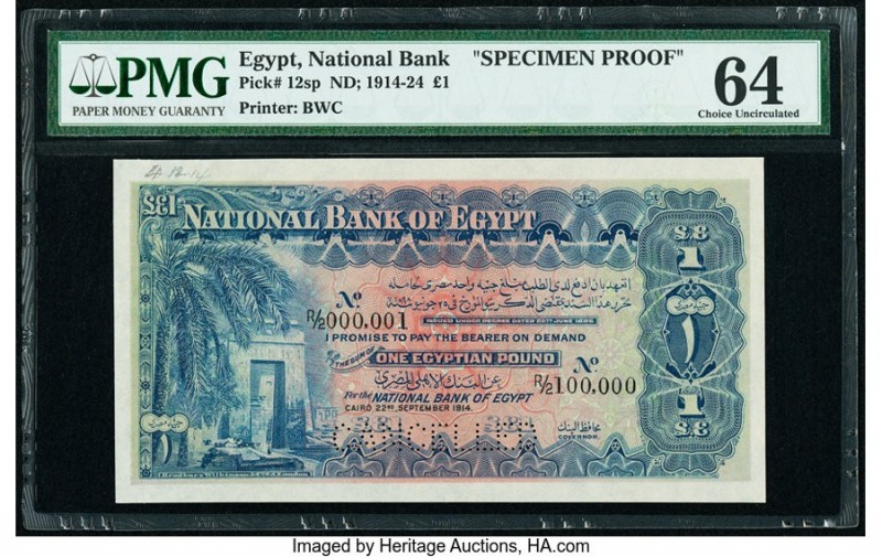 Egypt National Bank of Egypt 1 Pound 22.9.1914 Pick 12sp Specimen Proof PMG Choi...