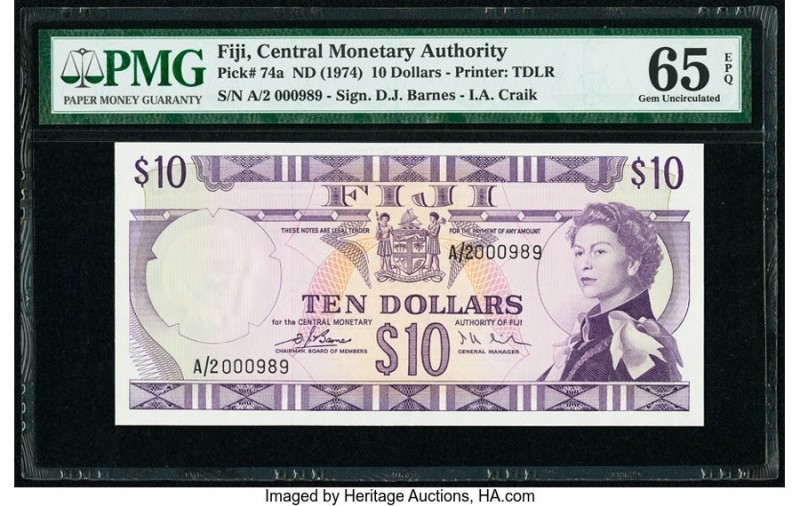 Low Serial Number 989 Fiji Central Monetary Authority 10 Dollars ND (1974) Pick ...