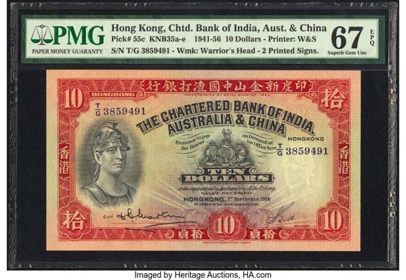 Hong Kong Chtd. Bank of India, Australia & China 10 Dollars 1.9.1956 Pick 55c KN...