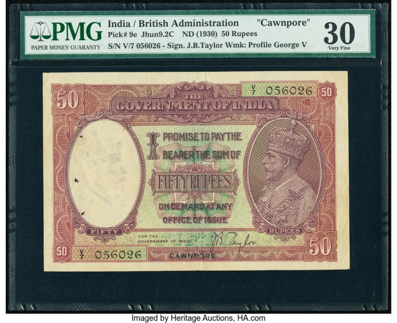 India Government of India, Cawnpore 50 Rupees ND (1930) Pick 9e Jhunjhunwalla-Ra...