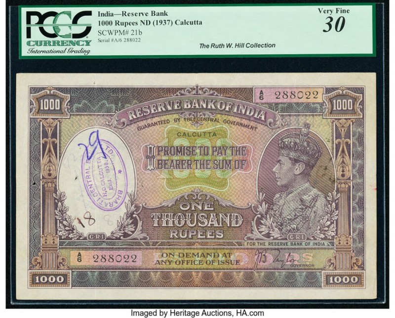 India Reserve Bank of India 1000 Rupees ND (1937) Pick 21b Jhunjhunwalla-Razack ...