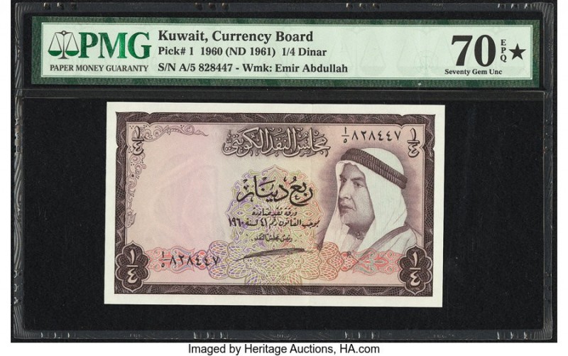 Kuwait Kuwait Currency Board 1/4 Dinar 1960 (ND 1961) Pick 1 PMG Gem Uncirculate...