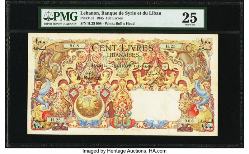 Lebanon Banque de Syrie et du Liban 100 Livres 1.12.1945 Pick 53 PMG Very Fine 2...