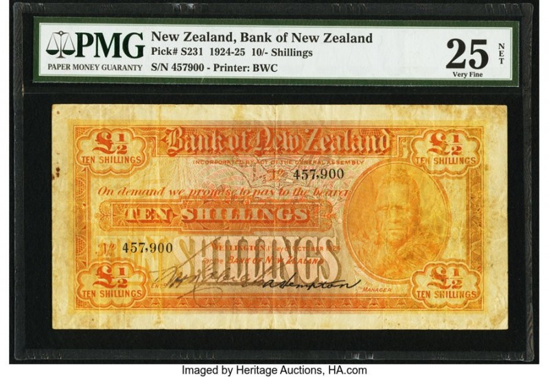 New Zealand Bank of New Zealand 10 Shillings 1.10.1924 Pick S231 PMG Very Fine 2...