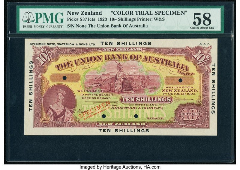 New Zealand Union Bank of Australia 10 Shillings 1.10.1923 Pick S371cts Color Tr...