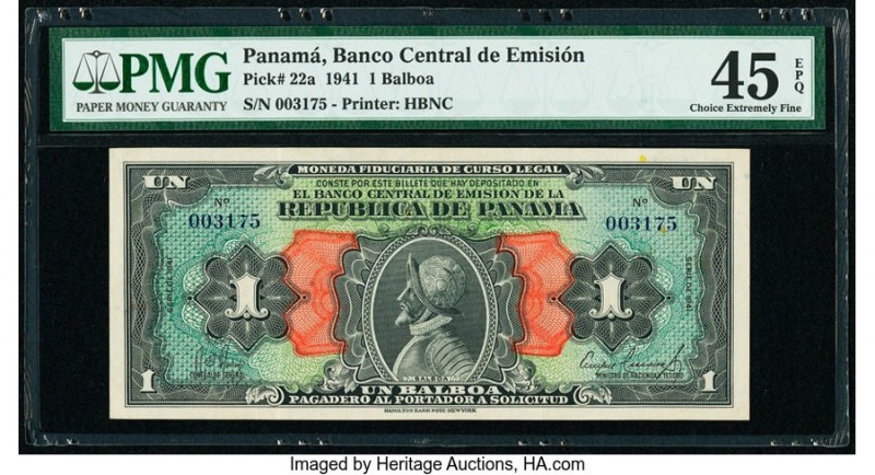 Panama Banco Central de Emision 1 Balboa 1941 Pick 22a PMG Choice Extremely Fine...