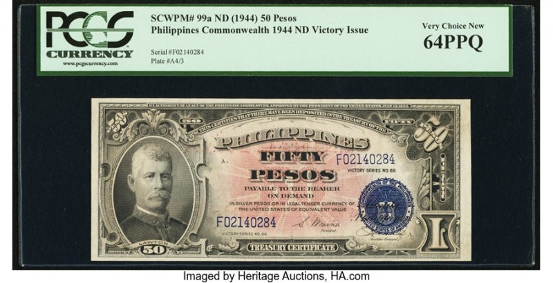 Philippines Treasury Certificate 50 Pesos ND (1944) Pick 99a Victory Series PCGS...