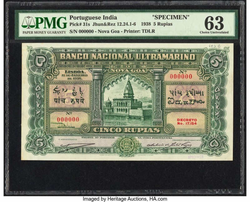 Portuguese India Banco Nacional Ultramarino 5 Rupias 11.1.1938 Pick 31s Jhunjhun...