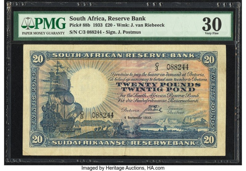 South Africa South African Reserve Bank 20 Pounds 4.9.1933 Pick 88b PMG Very Fin...