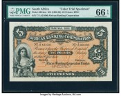 South Africa African Banking Corporation Limited, Transvaal 5 Pounds ND (1900-20) Pick S554cts Color Trial Specimen PMG Gem Uncirculated 66 EPQ. A han...