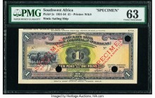 Southwest Africa Barclays Bank D.C.O. 1 Pound 1931-54 Pick 2s Specimen PMG Choice Uncirculated 63. A beautiful Specimen from the first issue of notes ...