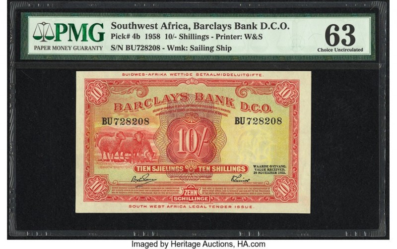 Southwest Africa Barclays Bank D.C.O. 10 Shillings 29.11.1958 Pick 4b PMG Choice...