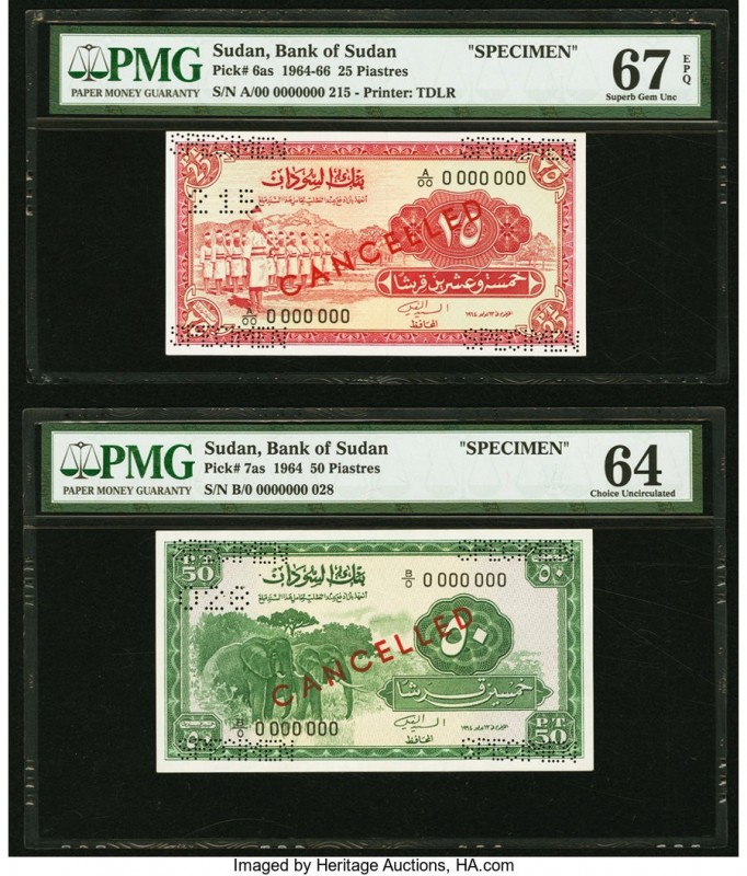 Sudan Bank of Sudan 1964-66 Specimen Set. 25 Piastres 1964-66 Pick 6as Specimen ...