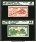 Sudan Bank of Sudan 1964-66 Specimen Set. 25 Piastres 1964-66 Pick 6as Specimen PMG Superb Gem Unc 67 EPQ, perforations; 50 Piastres 1964 Pick 7as Spe...