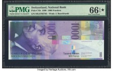 Switzerland National Bank 1000 Franken 1999 Pick 74b PMG Gem Uncirculated 66 S. Jacob Burckhardt, the historian who wrote The Civilization of the Rena...