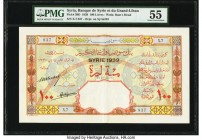 Syria Banque de Syrie et du Grand-Liban 100 Livres 1939 (old date 1.11.1930) Pick 39D PMG About Uncirculated 55. An incredible offering, very rarely s...