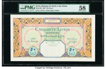Syria Banque de Syrie et du Liban 50 Livres 1947 Pick 60 PMG Choice About Unc 58. An incredible large sized higher denomination in issued form. The fi...
