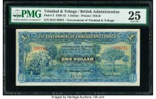 Trinidad & Tobago Government of Trinidad and Tobago 1 Dollar 1.1.1932 Pick 3 PMG Very Fine 25. A handsome, larger format type, relatively short-lived ...