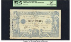 Tunisia Banque de l'Algerie,Tunisie 1000 Francs 16.4.1924 Pick 7b PCGS Apparent Very Fine 30. A scarce early date is seen on this visually pleasing la...