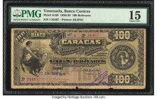 Venezuela Banco Caracas 100 Bolivares 22.6.1928 Pick S159 PMG Choice Fine 15. A rare issued example of a type that usually only appears on the auction...