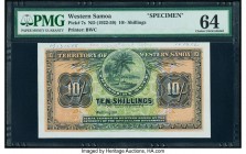 Western Samoa Territory of Western Samoa 10 Shillings ND (1922-59) Pick 7s Specimen PMG Choice Uncirculated 64. A scarcer Specimen variety from this h...