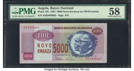 Angola Banco Nacional De Angola 5000 Nova Kwanza on 100 Kwanzas 11.11.1987 Pick 125 PMG Choice About Unc 58. A charming example enhanced by profile im...