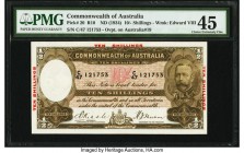 Australia Commonwealth Bank of Australia 10 Shillings ND (1934) Pick 20 R10 PMG Choice Extremely Fine 45 EPQ. A strong image of King George V in Scott...