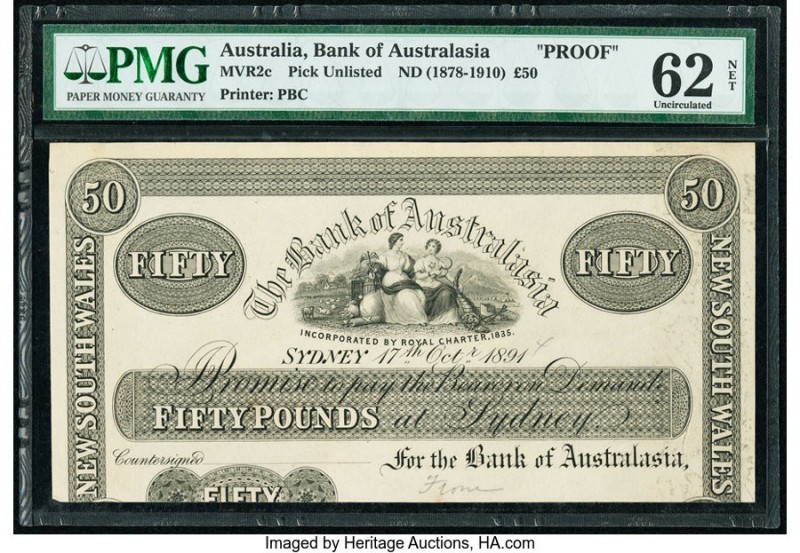 Australia Bank of Australasia 50 Pounds 17.10.1891 Pick UNL PMG Uncirculated 62 ...