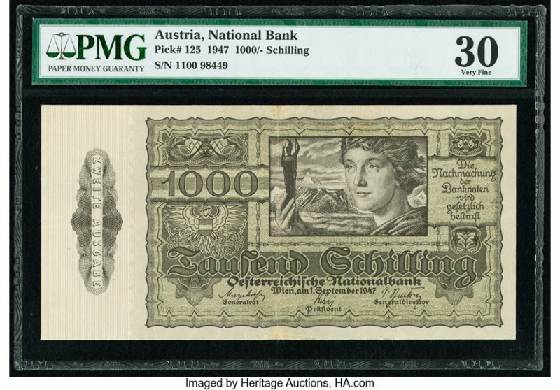 Austria Austrian National Bank 1000 Schilling 1.9.1947 Pick 125 PMG Very Fine 30...