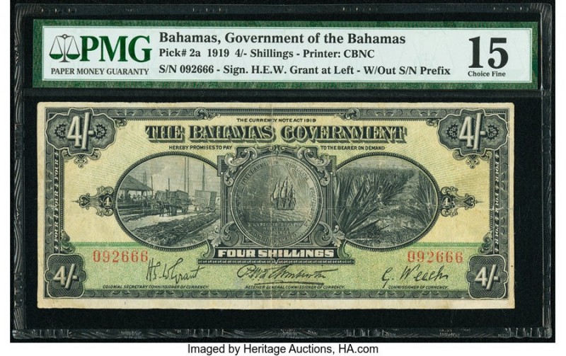 Bahamas Bahamas Government 4 Shillings 1919 Pick 2a PMG Choice Fine 15. An appea...