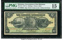 Bahamas Bahamas Government 4 Shillings 1919 Pick 2a PMG Choice Fine 15. An appealing early design of the Bahamas, with still excellent inks and intagl...