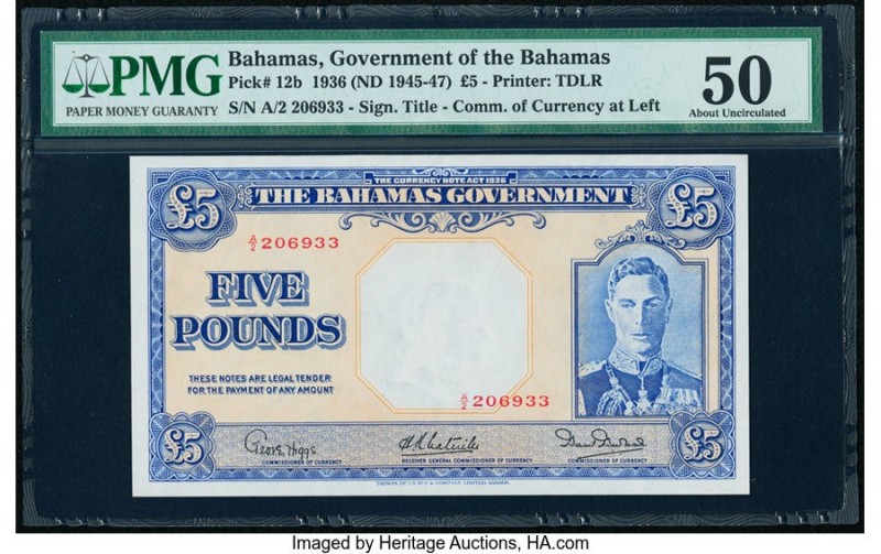 Bahamas Bahamas Government 5 Pounds 1936 (ND 1945-47) Pick 12b PMG About Uncircu...